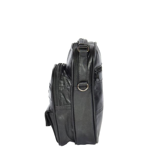 House Of Leather Multi Pocket Leather Bag HOL8541 Black