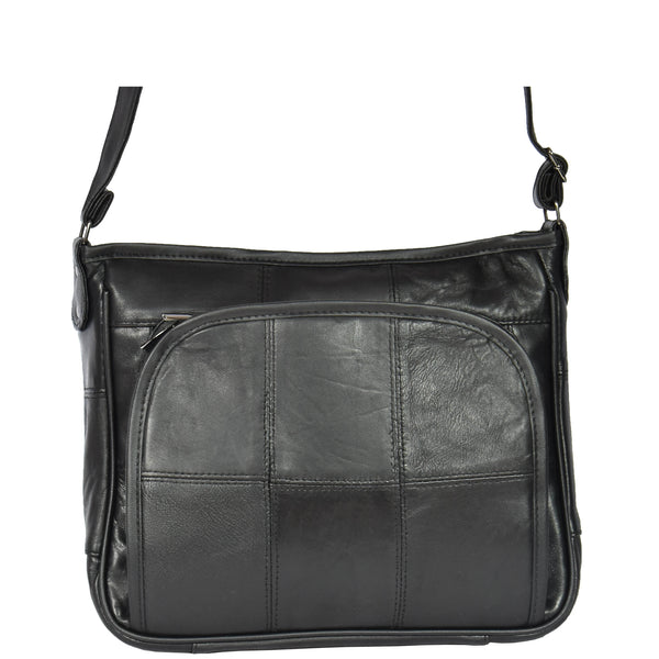 House Of Leather Multi Pocket Leather Shoulder Bag HOL998 Black