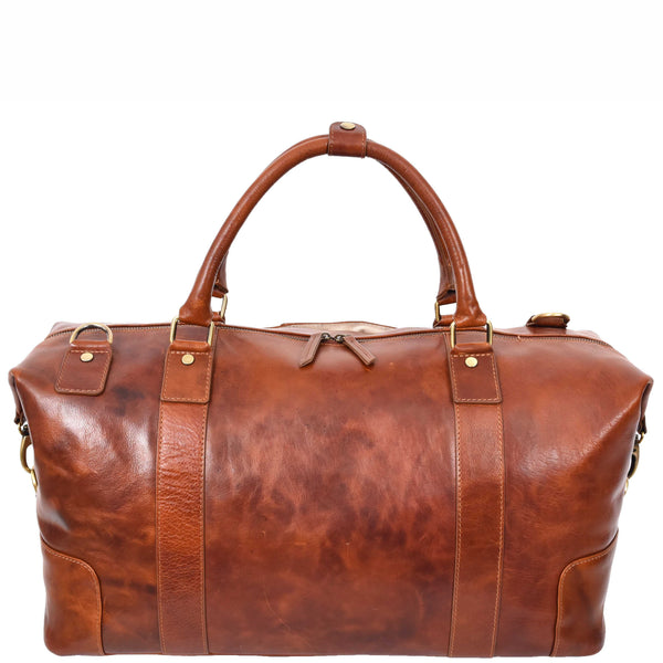 House Of Leather Overnight Weekend Leather Duffle Bag Travel Holdall HOL5002 Cognac