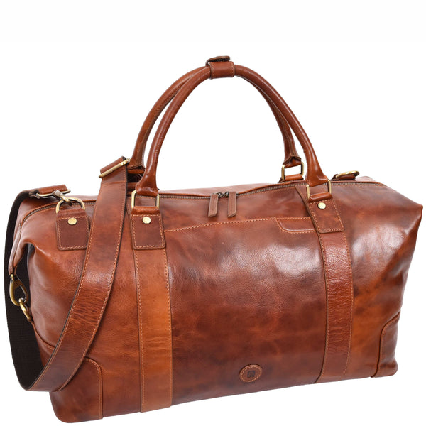 House Of Leather Overnight Weekend Leather Duffle Bag Travel Holdall HOL5002 Cognac