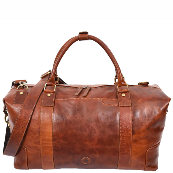 house of leather Overnight Weekend Leather Duffle Bag Travel Holdall HOL5002 Cognac