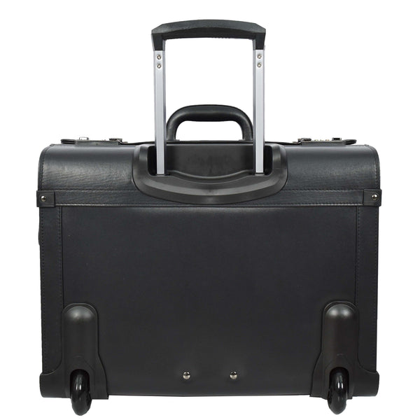 House Of Leather Pilot Case 2 Wheeled Faux Leather Lightweight Business Cabin Travel Bag Toulon Black