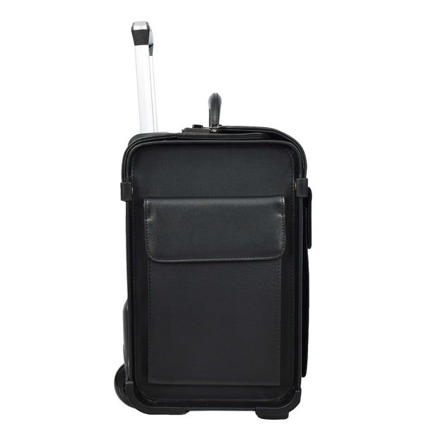 House Of Leather Pilot Case 2 Wheeled Faux Leather Lightweight Business Cabin Travel Bag Toulon Black