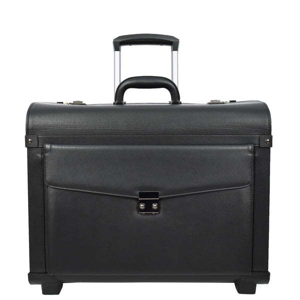 house of leather Pilot Case 2 Wheeled Faux Leather Lightweight Business Cabin Travel Bag Toulon Black