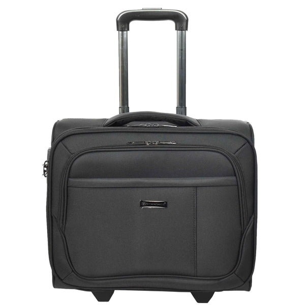 house of leather Pilot Case Business Office Travel Bag 2 Wheeled Cabin Black Sparta
