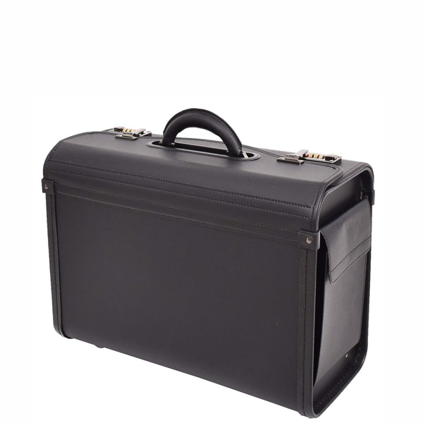 house of leather Pilot Case Carry Handle Faux Leather Briefcase Doctors Business Black Bag Lewes