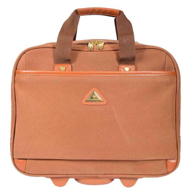 House Of Leather Pilot Case With Wheels Faux Suede Briefcase Style Cadiz Camel