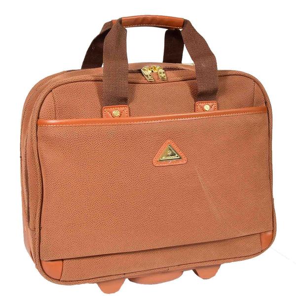 House Of Leather Pilot Case With Wheels Faux Suede Briefcase Style Cadiz Camel