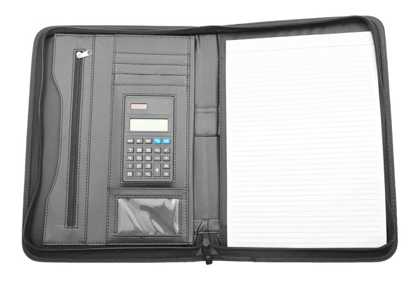 house of leather Portfolio Case with Calculator and Removable A4 Writing Pad Black