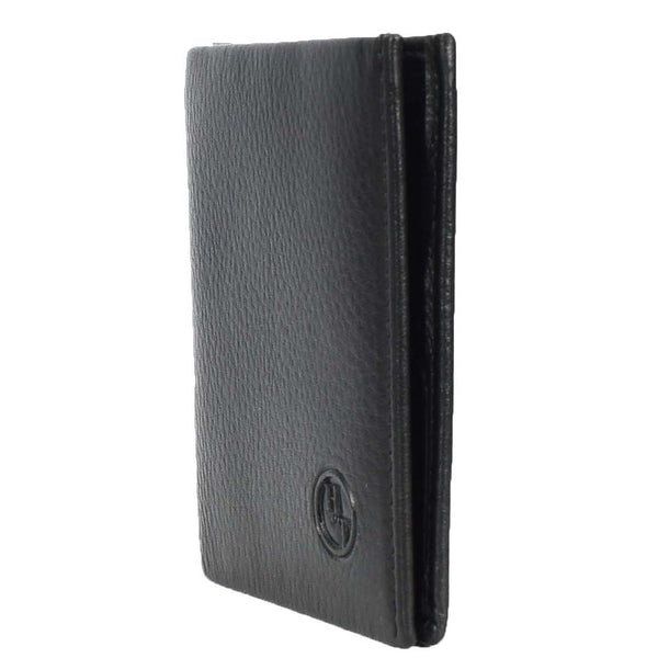 House Of Leather Premium Leather Mens Slim Bifold Credit Card Holder Coins ID Banknotes Wallet Calvi Black
