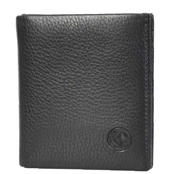 House Of Leather Premium Leather Mens Slim Bifold Credit Card Holder Coins ID Banknotes Wallet Calvi Black