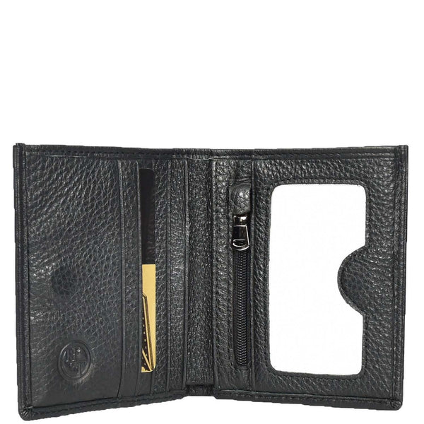House Of Leather Premium Leather Mens Slim Bifold Credit Card Holder Coins ID Banknotes Wallet Calvi Black
