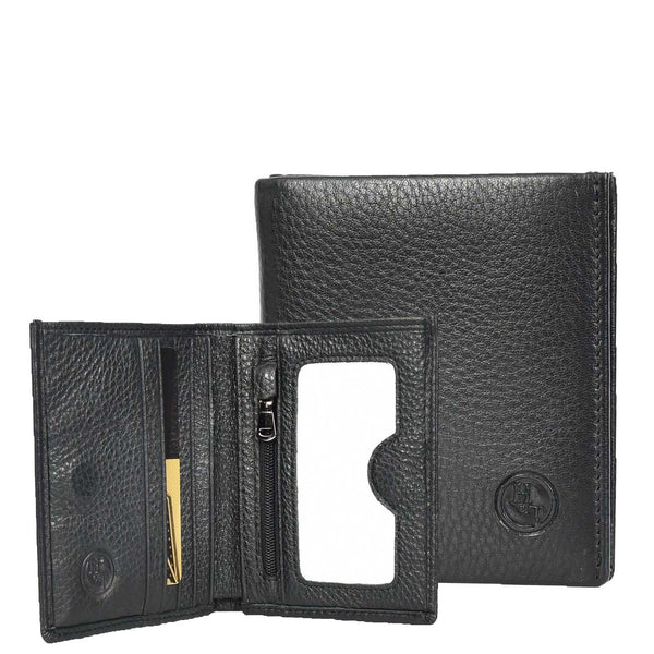 house of leather Premium Leather Mens Slim Bifold Credit Card Holder Coins ID Banknotes Wallet Calvi Black