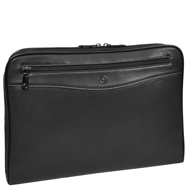 House Of Leather Premium Leather Portfolio Case Business A4 Document Holder Organiser Folio Bag Nador Black