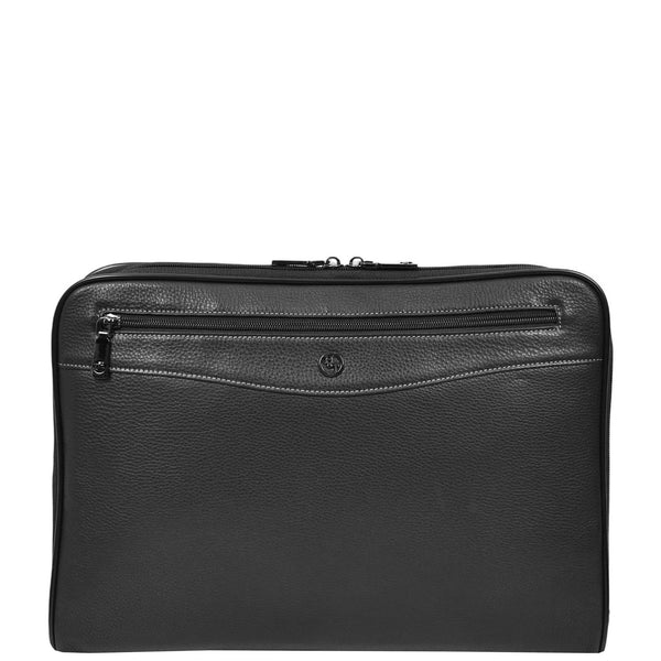 house of leather Premium Leather Portfolio Case Business A4 Document Holder Organiser Folio Bag Nador Black