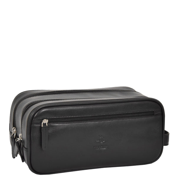 house of leather Premium Leather Wash Bag Harry Black