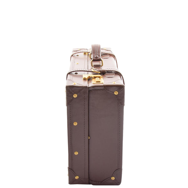 House Of Leather Real Leather Antique Travel Steamer Trunk HOL1188 Brown