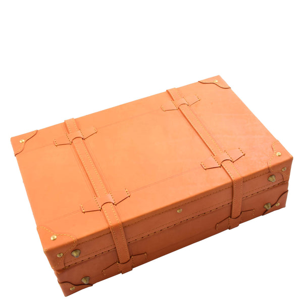 House Of Leather Real Leather Antique Travel Steamer Trunk HOL1188 Tan