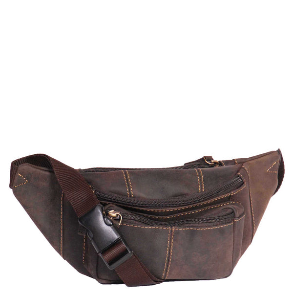 house of leather Real Leather Bum Bag Barcelona Oil Brown