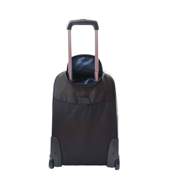 House Of Leather Real Leather Cabin Suitcase Wheeled Trolley Newton Black