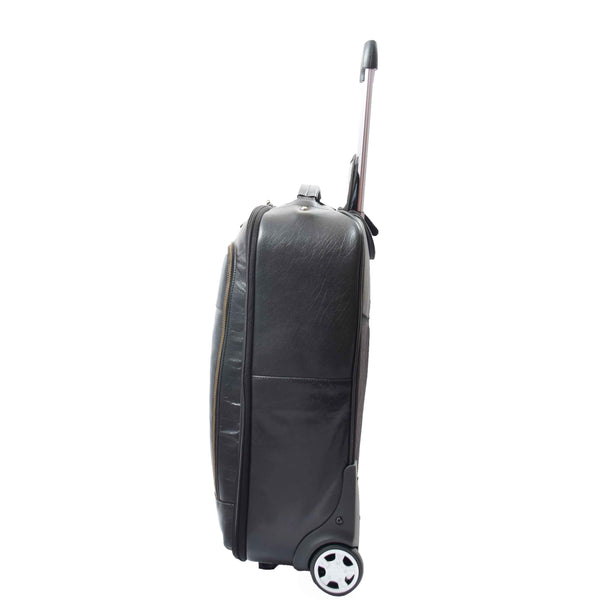 House Of Leather Real Leather Cabin Suitcase Wheeled Trolley Newton Black