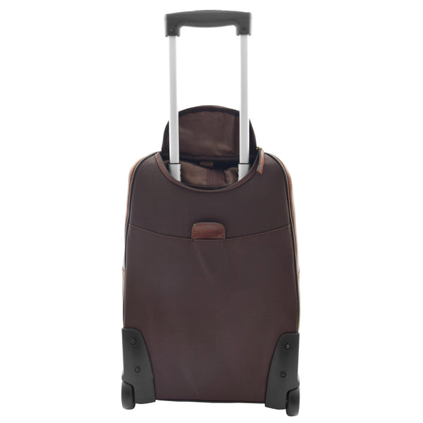 House Of Leather Real Leather Cabin Suitcase Wheeled Trolley Newton Brown