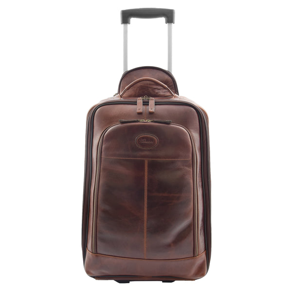 house of leather Real Leather Cabin Suitcase Wheeled Trolley Newton Brown