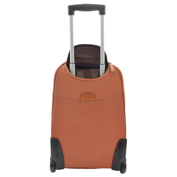 House Of Leather Real Leather Cabin Suitcase Wheeled Trolley Newton Tan