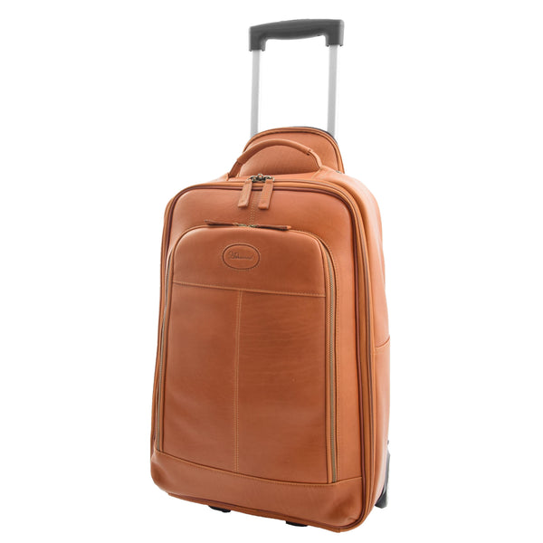 House Of Leather Real Leather Cabin Suitcase Wheeled Trolley Newton Tan