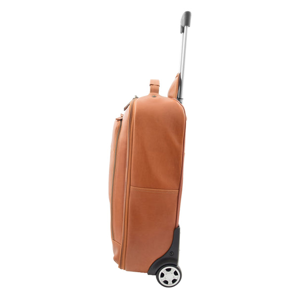 House Of Leather Real Leather Cabin Suitcase Wheeled Trolley Newton Tan