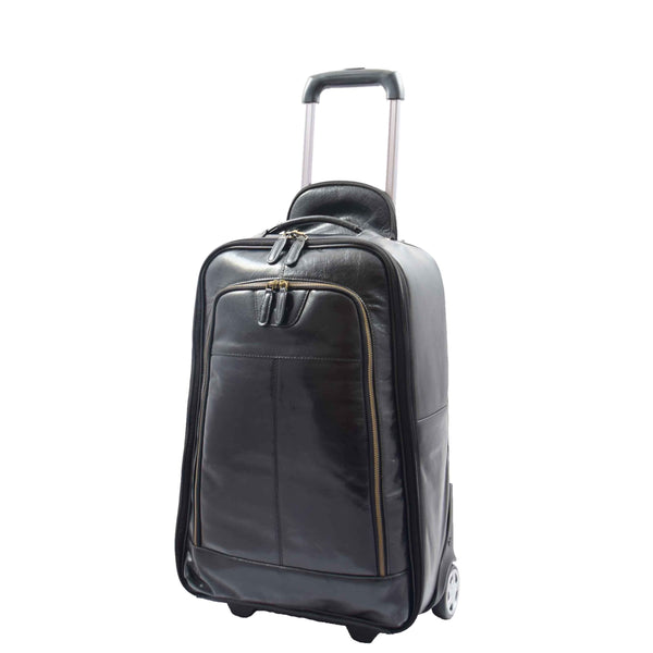 house of leather Real Leather Cabin Suitcase Wheeled Trolley Newton Black