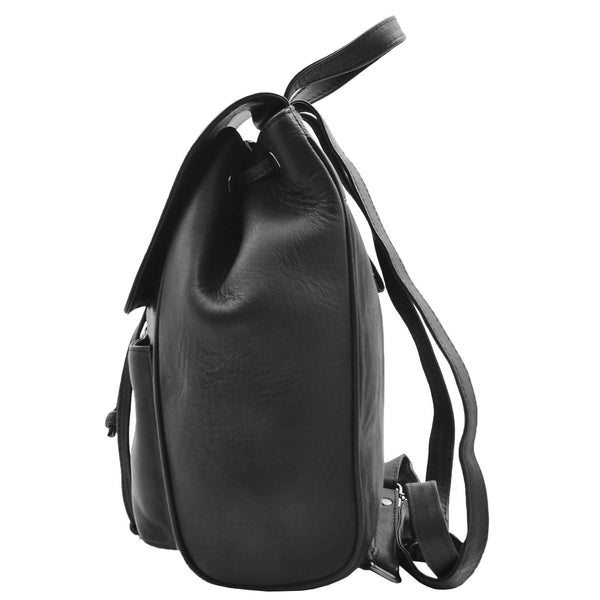 House Of Leather Real Leather Classic Travel Backpack HOL841 Black