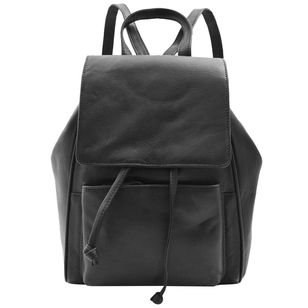 House Of Leather Real Leather Classic Travel Backpack HOL841 Black