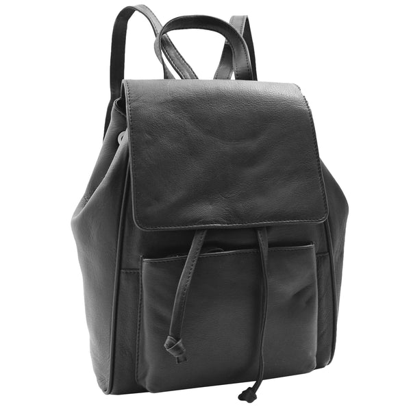 house of leather Real Leather Classic Travel Backpack HOL841 Black