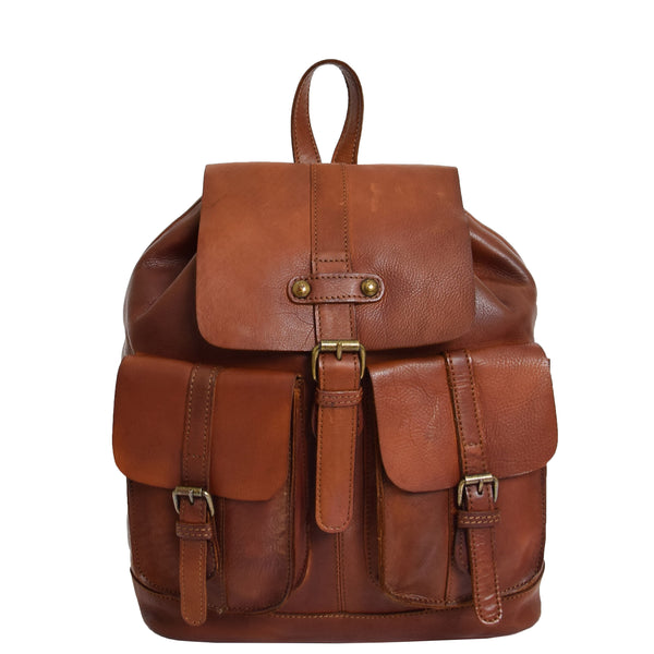 House Of Leather Real Leather Classic Vintage Rucksack Eli Tan