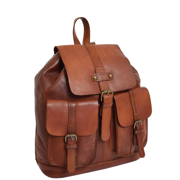 house of leather Real Leather Classic Vintage Rucksack Eli Tan
