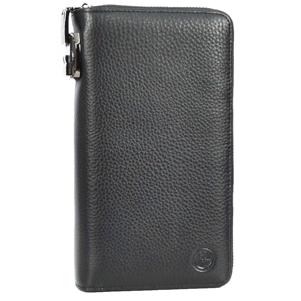 House Of Leather Real Leather Clutch Purse With Lock Multi Slots Coins Cards Notes Travel Wallet Pavia Black