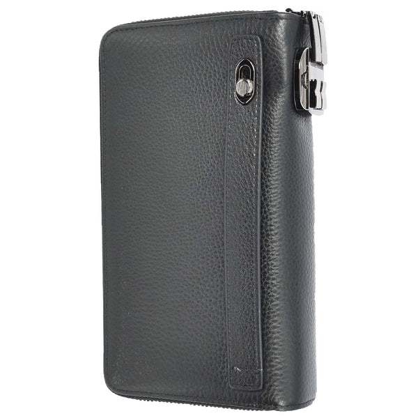 House Of Leather Real Leather Clutch Purse With Lock Multi Slots Coins Cards Notes Travel Wallet Pavia Black