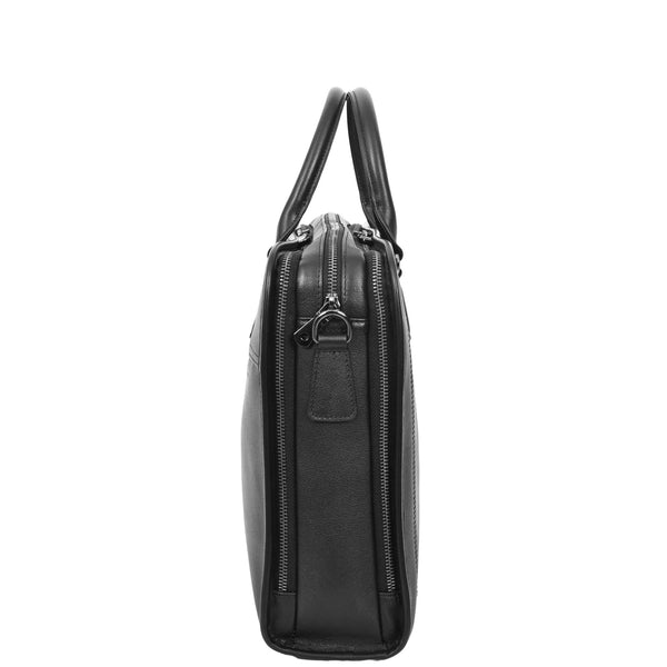 House Of Leather Real Leather Cross Body Briefcase Belmont Black