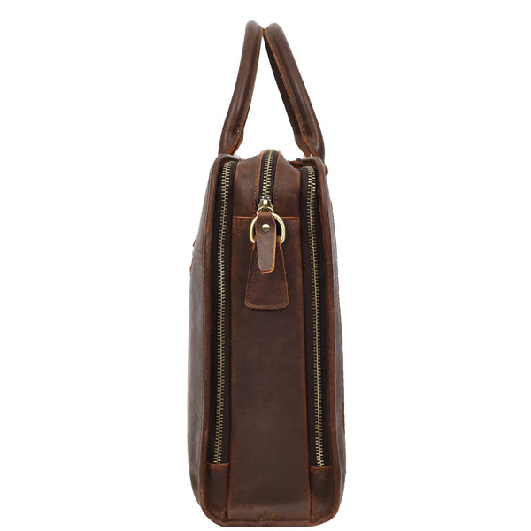 House Of Leather Real Leather Cross Body Briefcase Belmont Rust Brown