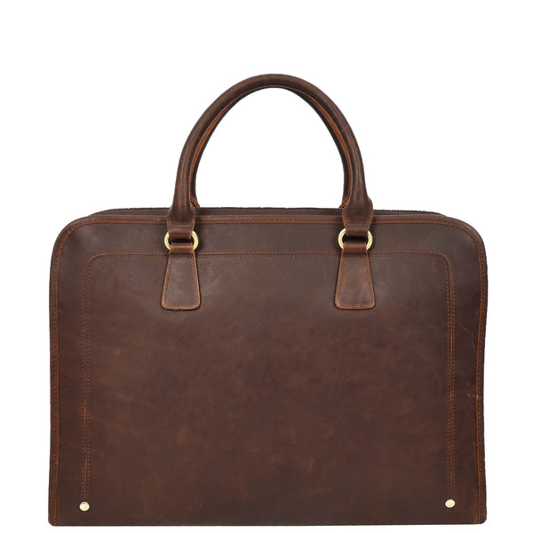 House Of Leather Real Leather Cross Body Briefcase Belmont Rust Brown