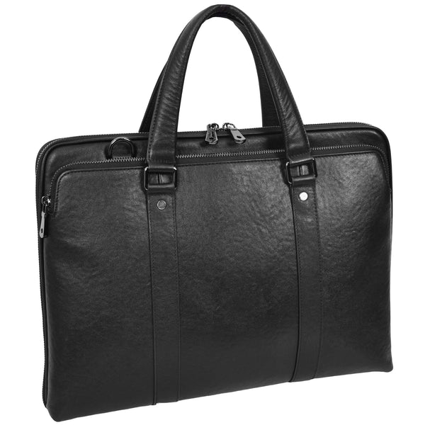 House Of Leather Real Leather Cross Body Briefcase Monterey Black