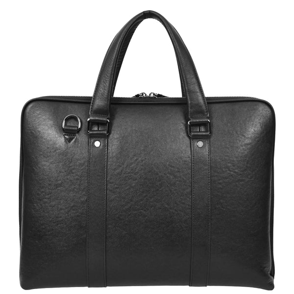 House Of Leather Real Leather Cross Body Briefcase Monterey Black