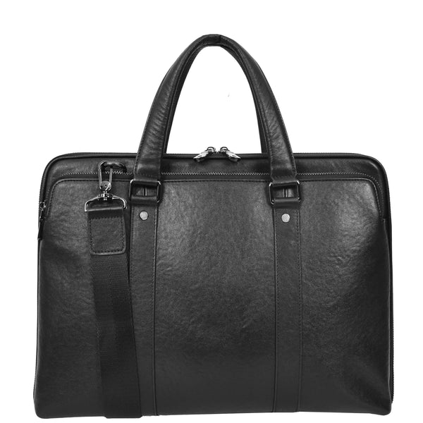 house of leather Real Leather Cross Body Briefcase Monterey Black