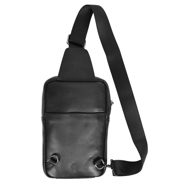 House Of Leather Real Leather Cross Body Chest Bag Elliot Black