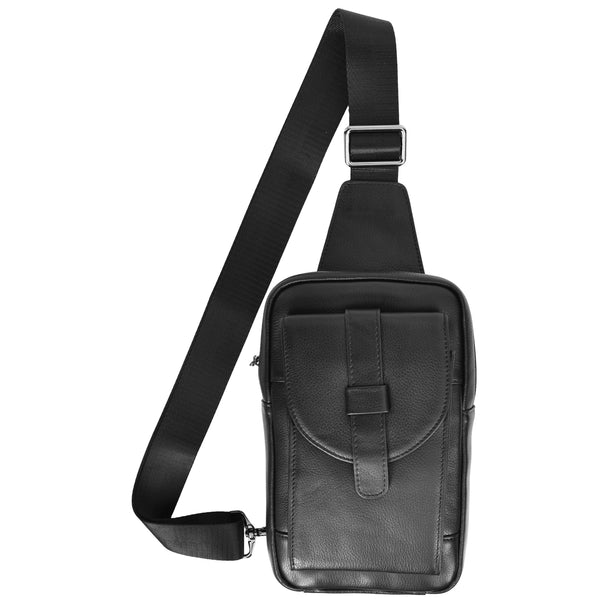 House Of Leather Real Leather Cross Body Chest Bag Elliot Black