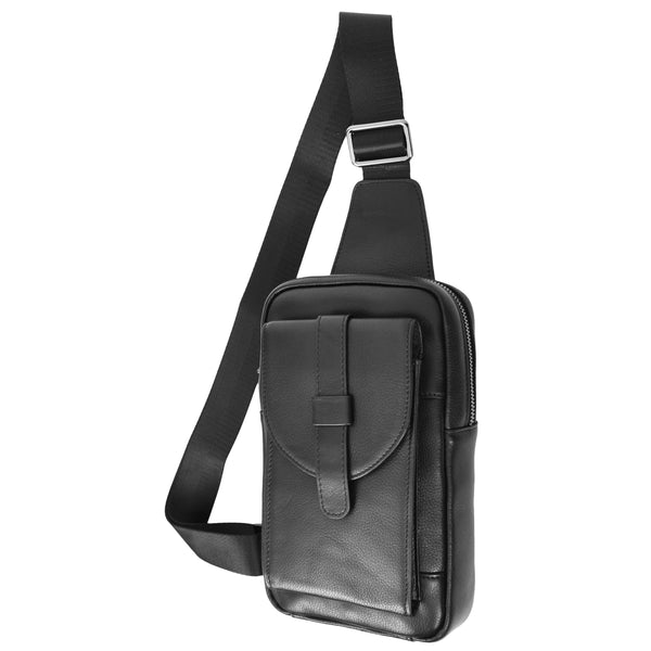 House Of Leather Real Leather Cross Body Chest Bag Elliot Black