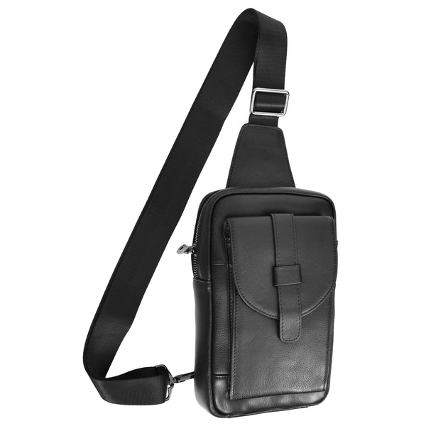house of leather Real Leather Cross Body Chest Bag Elliot Black