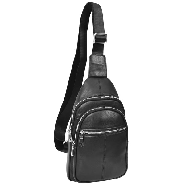 House Of Leather Real Leather Cross Body Chest Bag Emerson Black