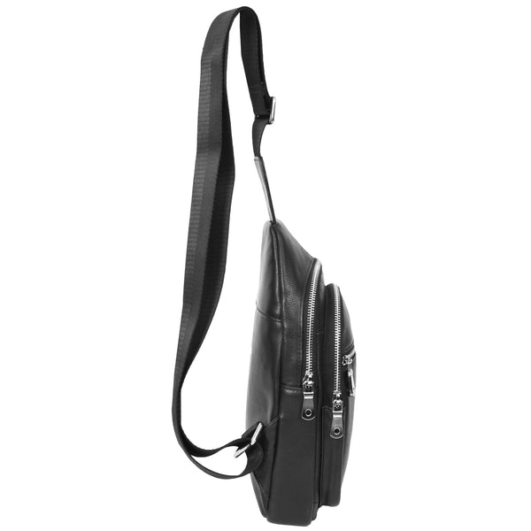 House Of Leather Real Leather Cross Body Chest Bag Emerson Black